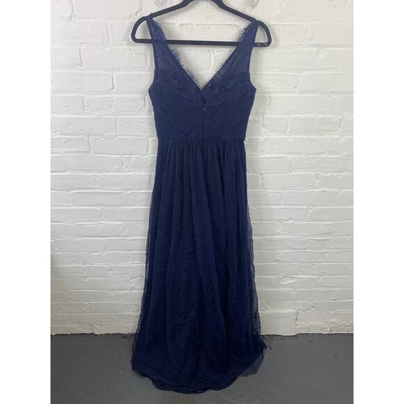 BHLDN Hitherto V Neck Fleur Lace Tulle Formal Bridesmaid  Maxi Dress Navy Size 4 - Picture 3 of 5